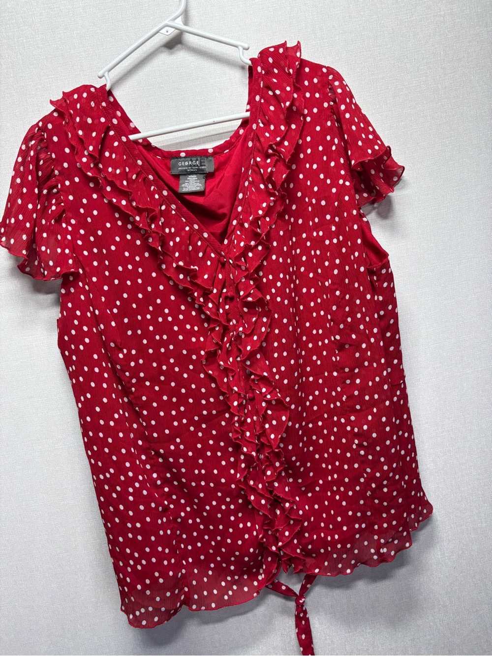 George Red Polka Dot Ruffle Front Blouse - Picture 2 of 7